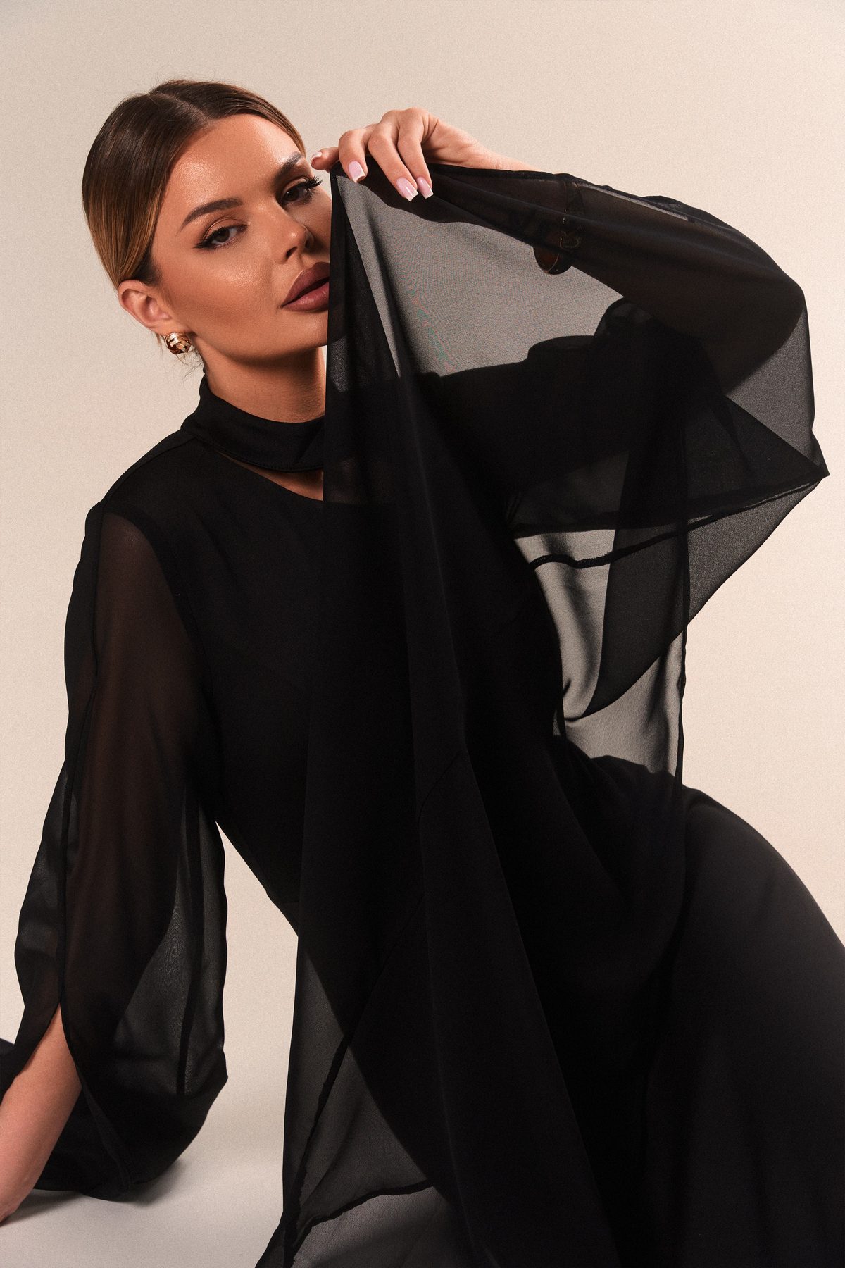 Black chiffon evening look