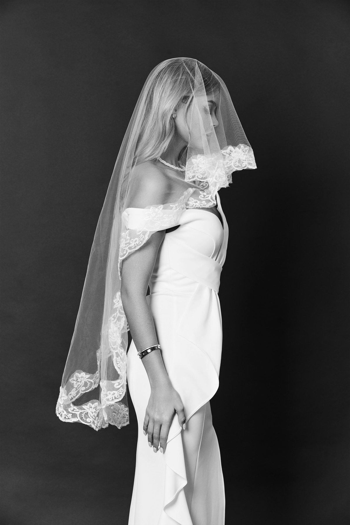 Bridal veil portrait, black and white editorial